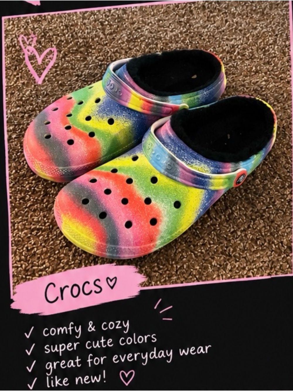CROCS Kids Rainbow Tie-Dye Clog with Black Liner